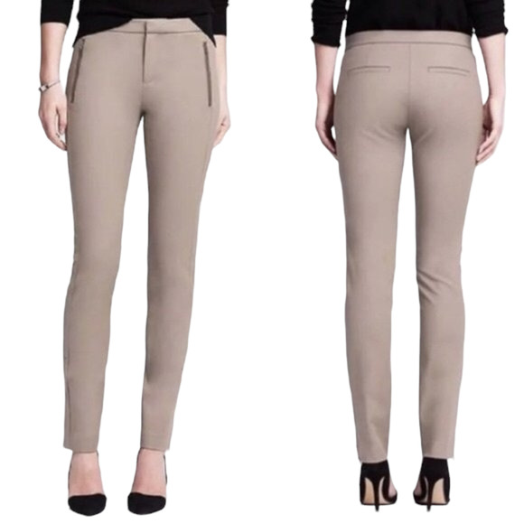 Banana Republic Addison Ankle Zip Pants Size 6P Petite Khaki Skinny Fit - Picture 1 of 15